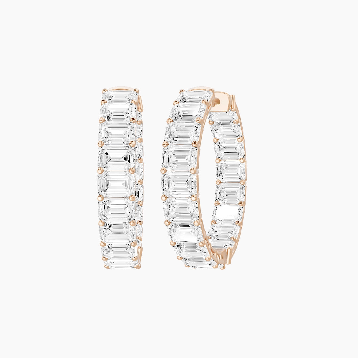 18k Rose Gold 2cm Emerald White Lab Diamond Inside-Out Hoop Earrings | 10.8 ct total