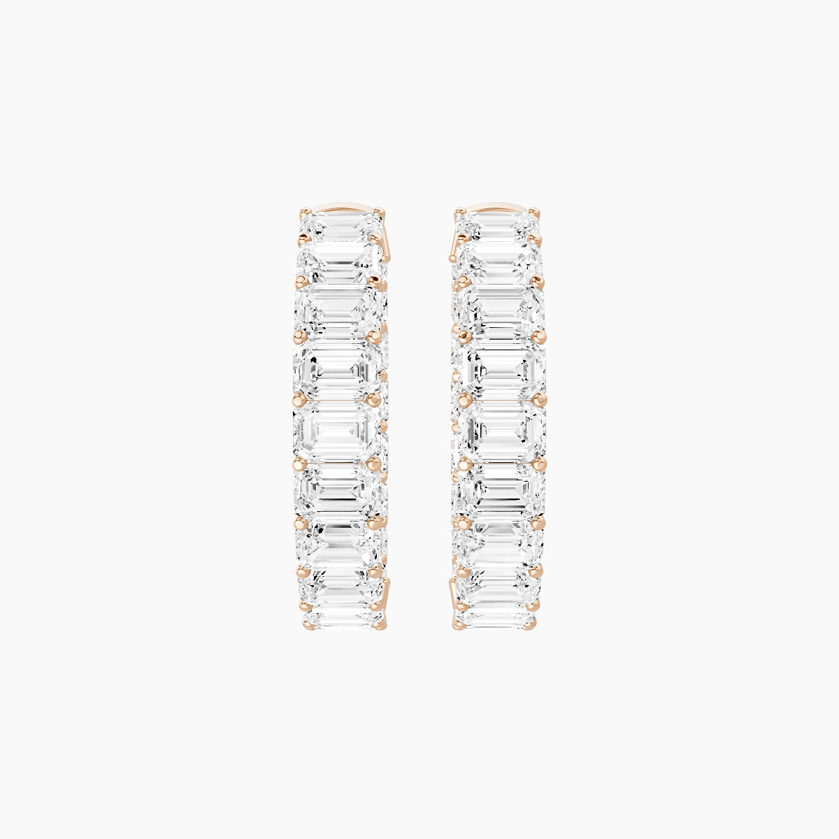 18k Rose Gold 2cm Emerald White Lab Diamond Inside-Out Hoop Earrings | 10.8 ct total