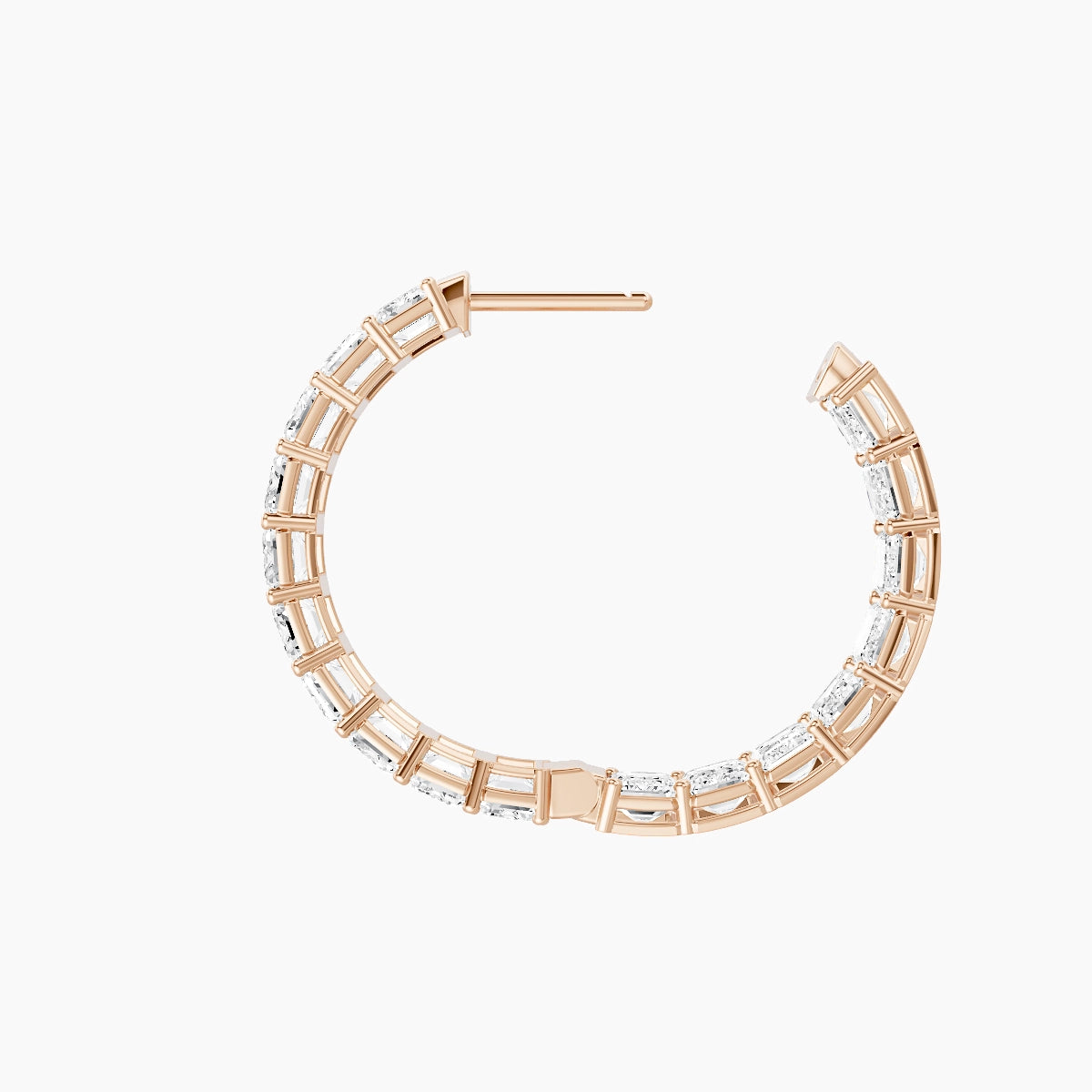 18k Rose Gold 2cm Emerald White Lab Diamond Inside-Out Hoop Earrings | 10.8 ct total