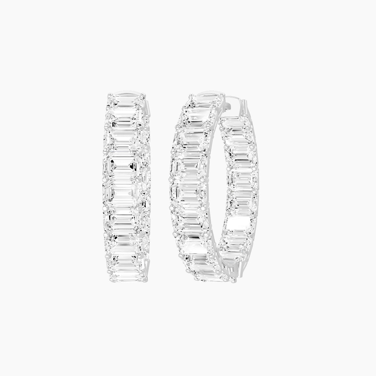 18k White Gold 2cm Emerald White Lab Diamond Inside-Out Hoop Earrings | 10.8 ct total