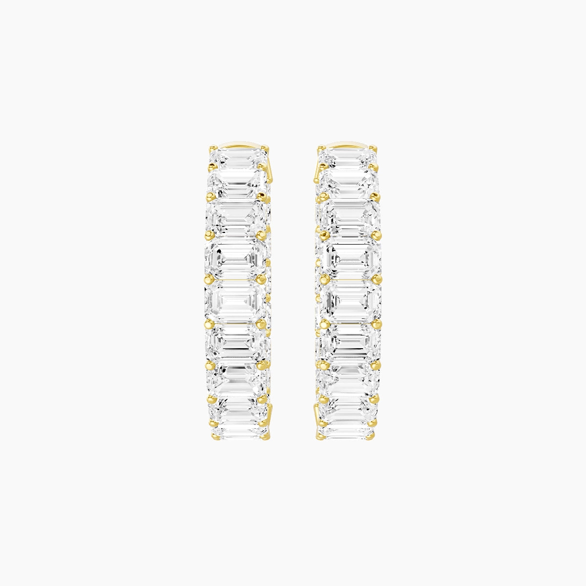 18k Yellow Gold 2cm Emerald White Lab Diamond Inside-Out Hoop Earrings | 10.8 ct total