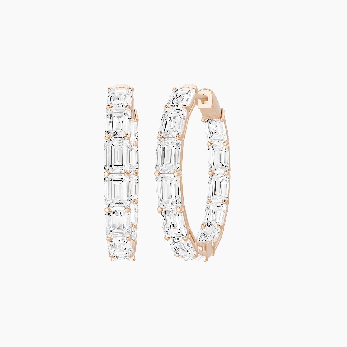 18k Rose Gold 2cm Emerald White Lab Diamond Inside-Out Hoop Earrings | 7.2 ct total