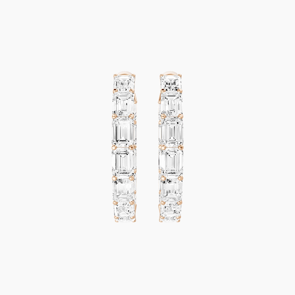 18k Rose Gold 2cm Emerald White Lab Diamond Inside-Out Hoop Earrings | 7.2 ct total