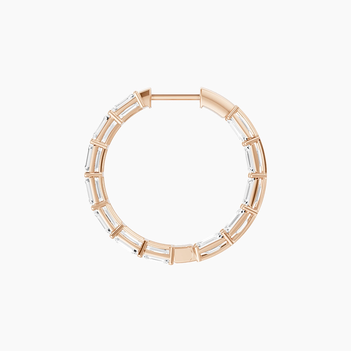18k Rose Gold 2cm Emerald White Lab Diamond Inside-Out Hoop Earrings | 7.2 ct total