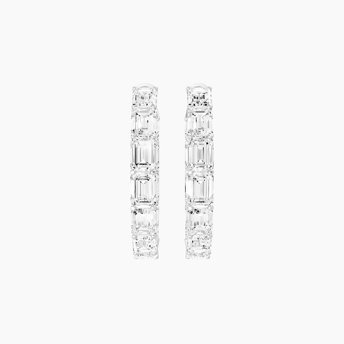 18k White Gold 2cm Emerald White Lab Diamond Inside-Out Hoop Earrings | 7.2 ct total