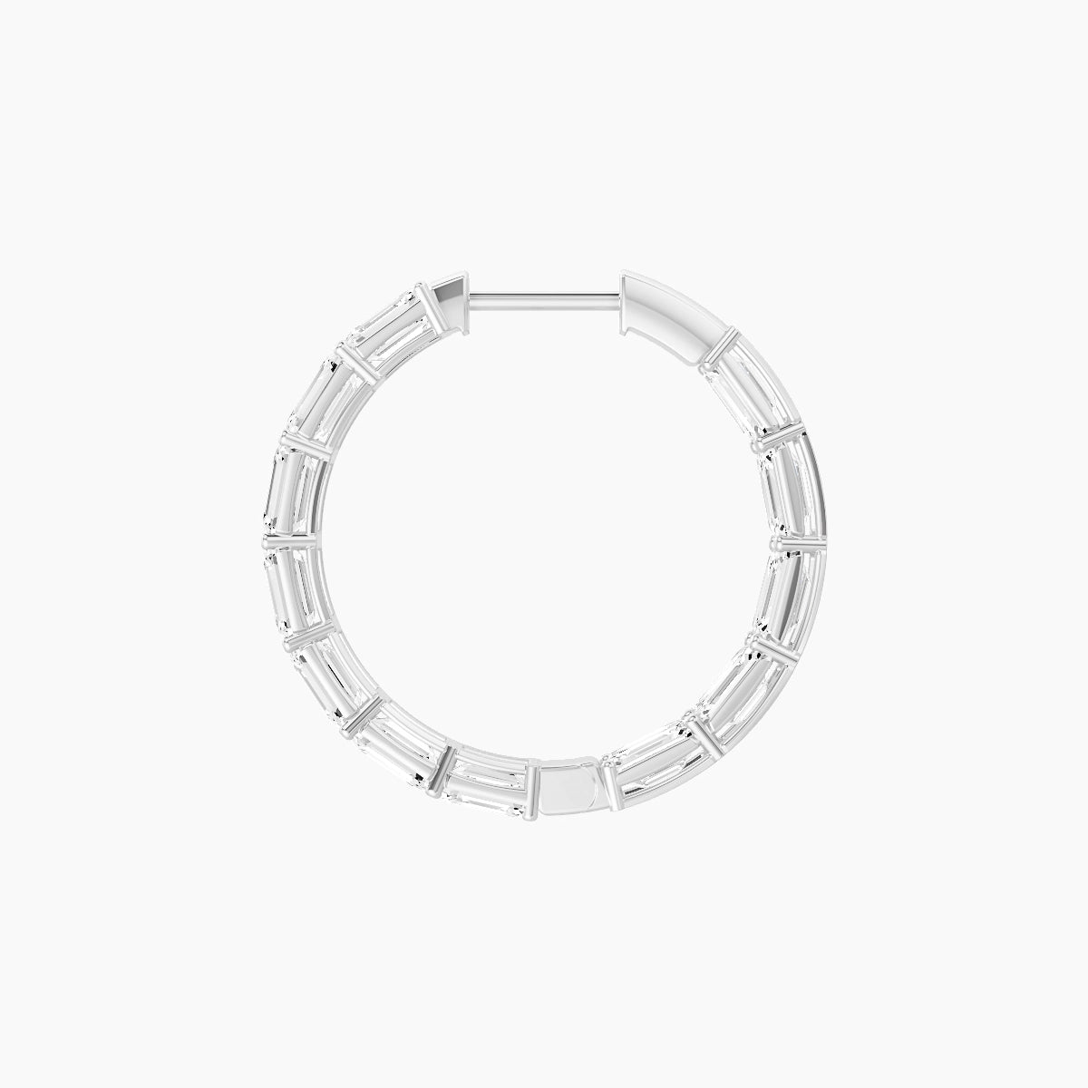 18k White Gold 2cm Emerald White Lab Diamond Inside-Out Hoop Earrings | 7.2 ct total