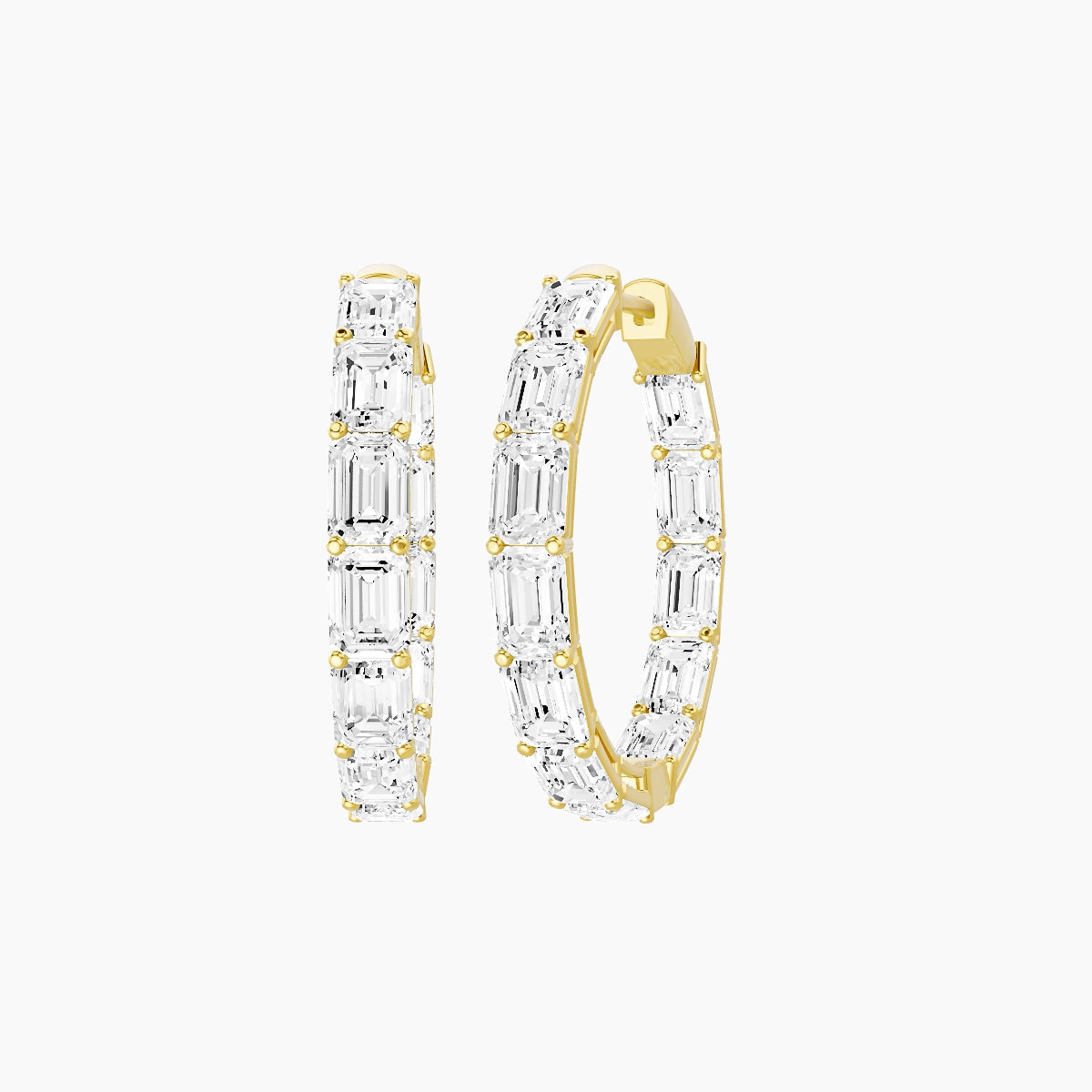 18k Yellow Gold 2cm Emerald White Lab Diamond Inside-Out Hoop Earrings | 7.2 ct total