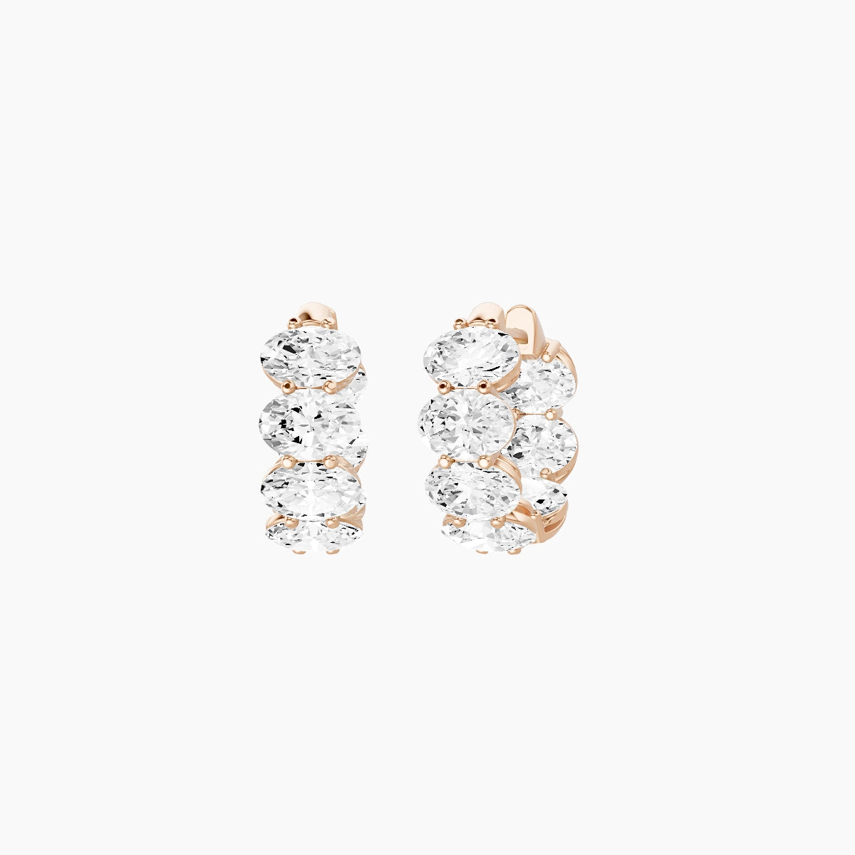 18k Rose Gold 1cm Oval White Lab Diamond Inside-Out Hoop Earrings | 4.2 ct total