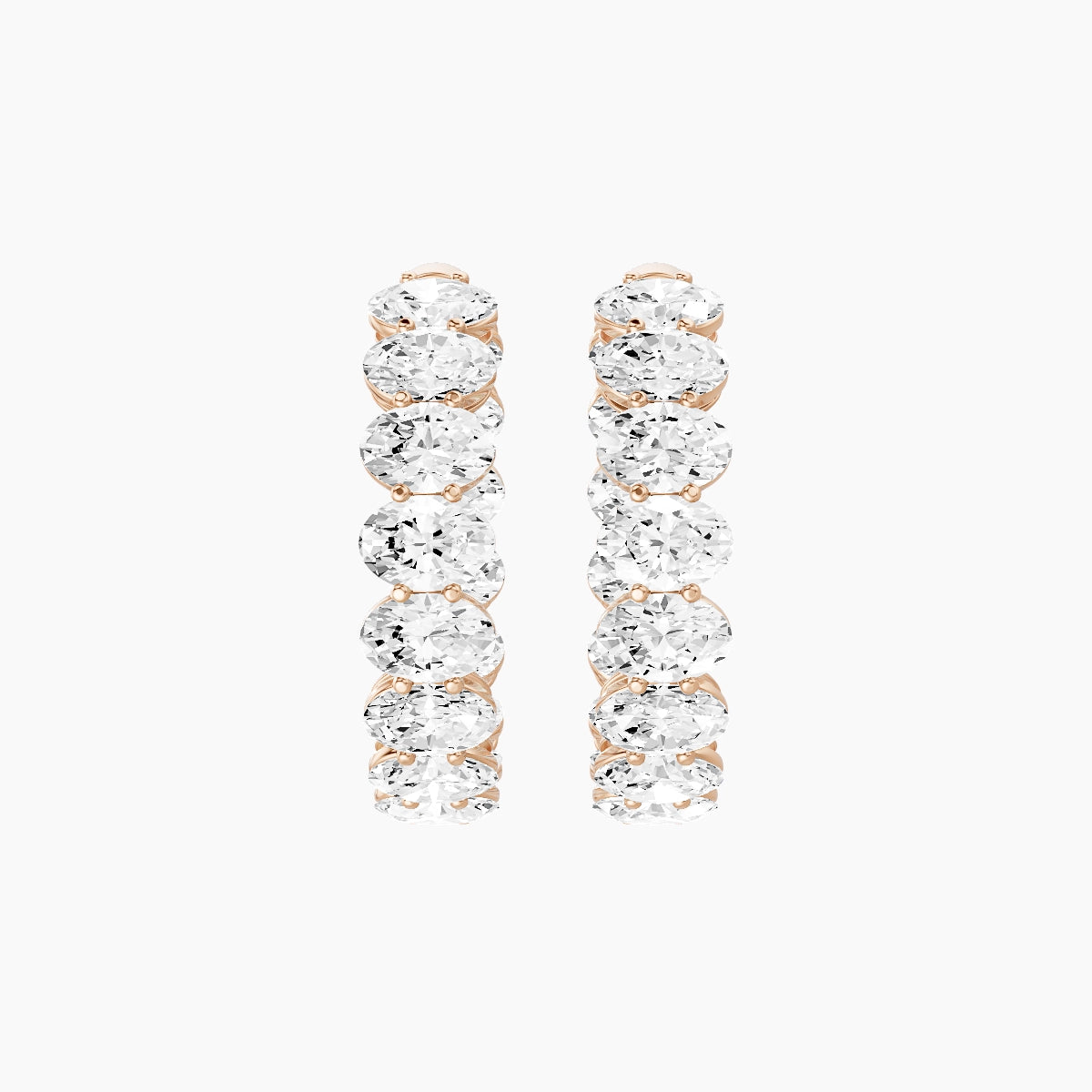 18k Rose Gold 2cm Oval White Lab Diamond Inside-Out Hoop Earrings | 9 ct total