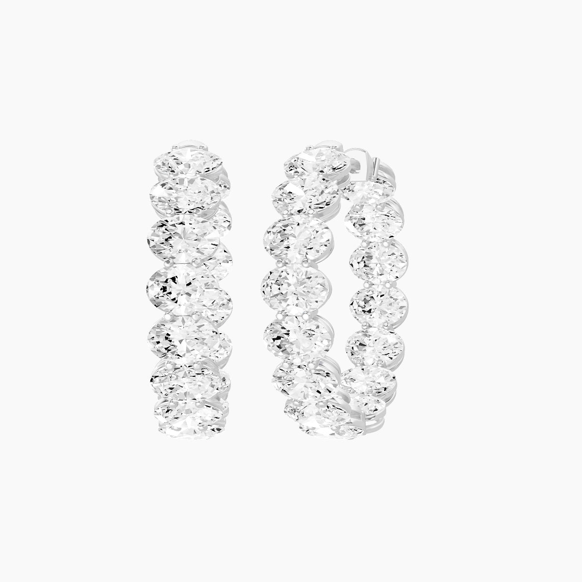 18k White Gold 2cm Oval White Lab Diamond Inside-Out Hoop Earrings | 9 ct total