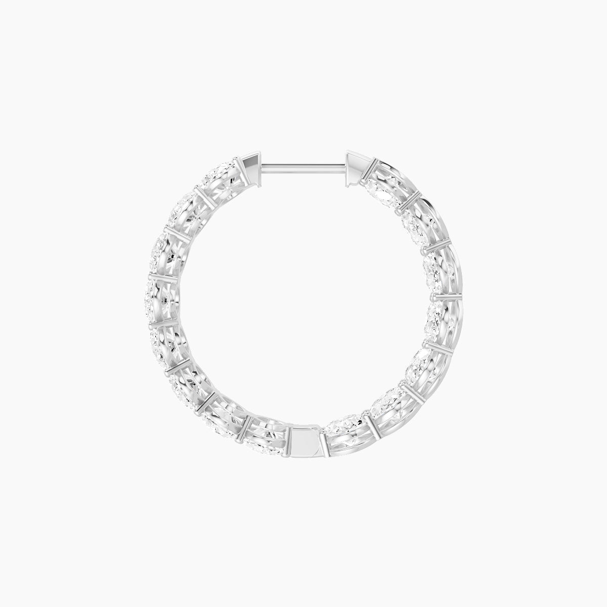 18k White Gold 2cm Oval White Lab Diamond Inside-Out Hoop Earrings | 9 ct total