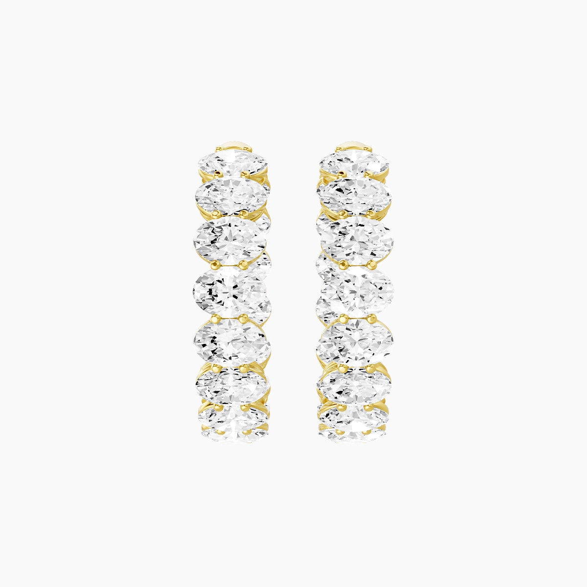18k Yellow Gold 2cm Oval White Lab Diamond Inside-Out Hoop Earrings | 9 ct total