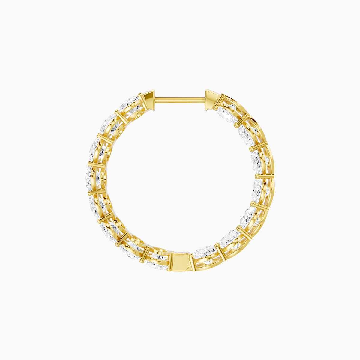 18k Yellow Gold 2cm Oval White Lab Diamond Inside-Out Hoop Earrings | 9 ct total