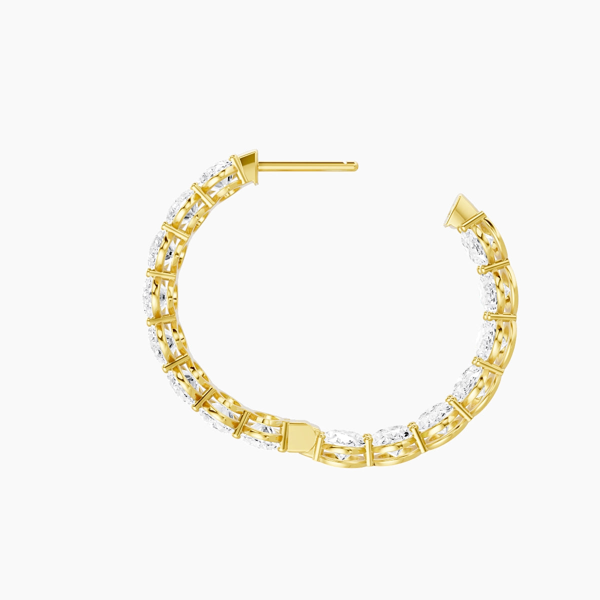 18k Yellow Gold 2cm Oval White Lab Diamond Inside-Out Hoop Earrings | 9 ct total