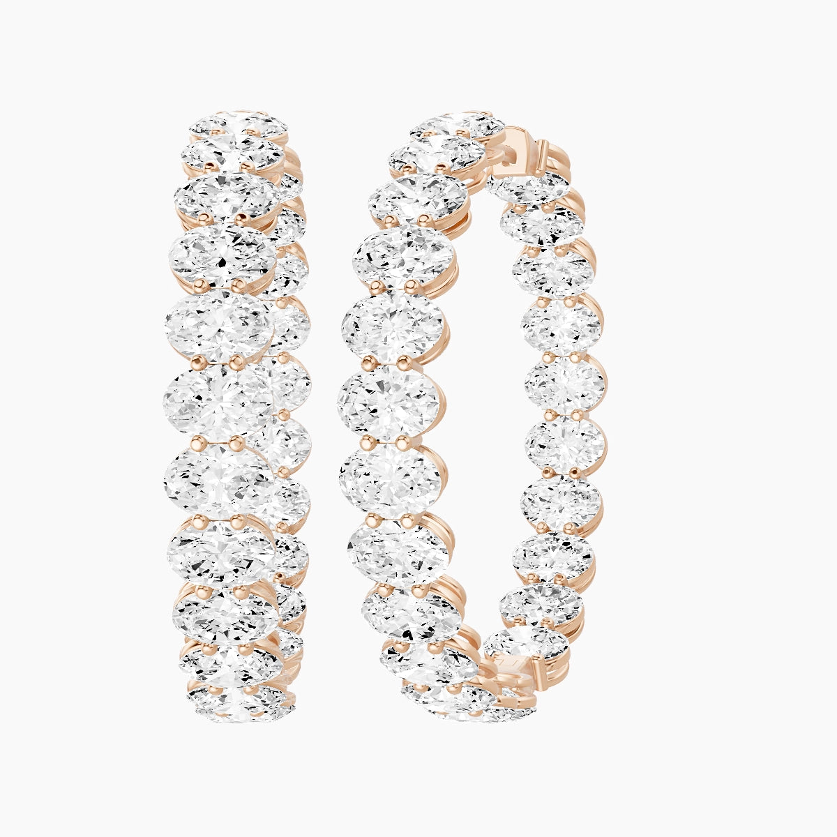 18k Rose Gold 3cm Oval White Lab Diamond Inside-Out Hoop Earrings | 13.8 ct total