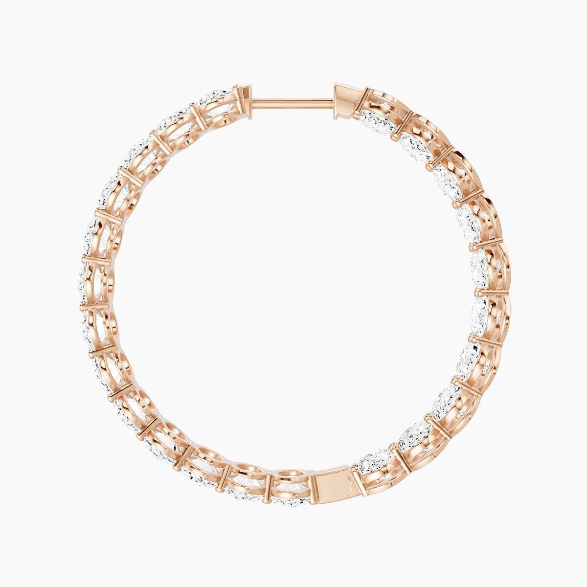 18k Rose Gold 3cm Oval White Lab Diamond Inside-Out Hoop Earrings | 13.8 ct total