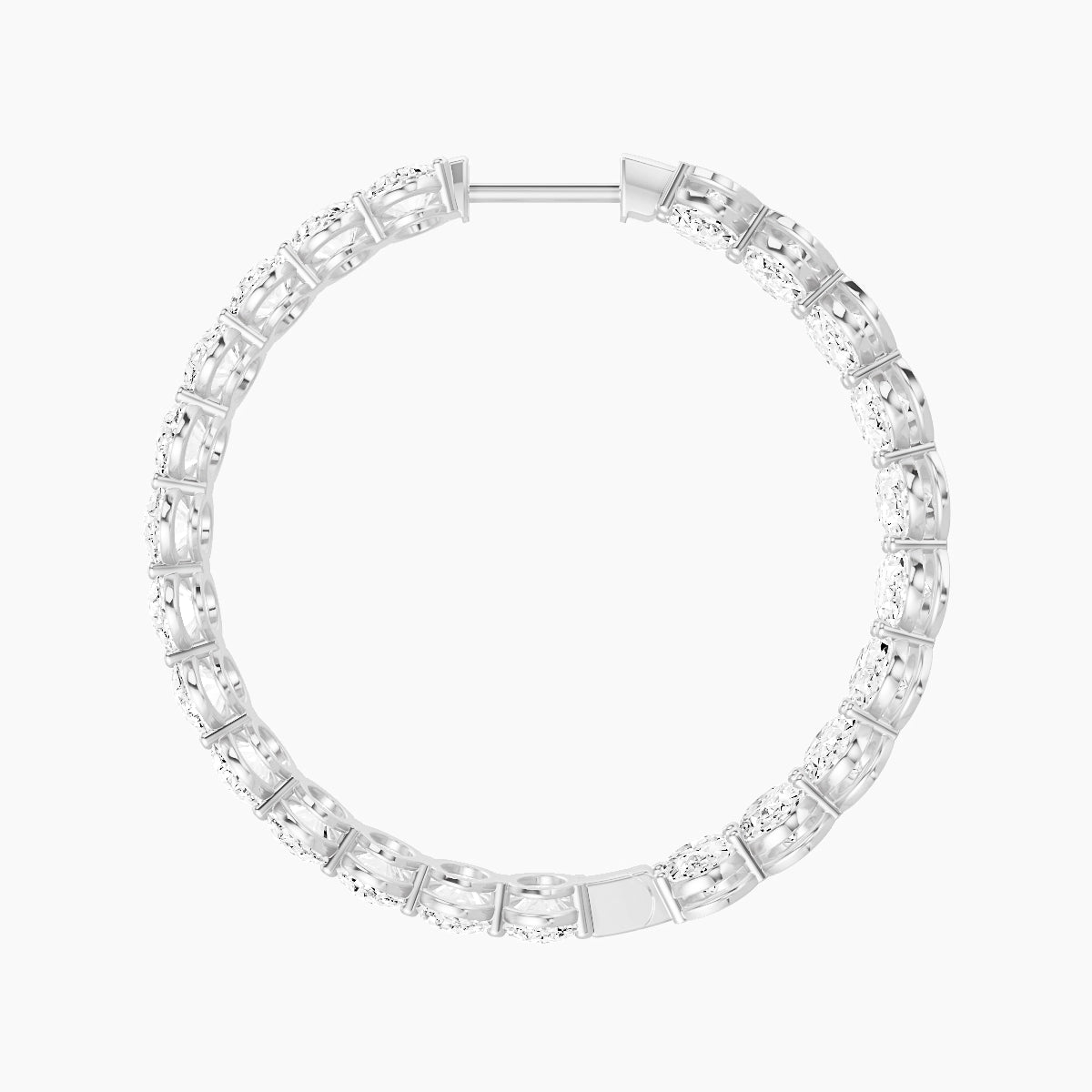 18k White Gold 3cm Oval White Lab Diamond Inside-Out Hoop Earrings | 13.8 ct total
