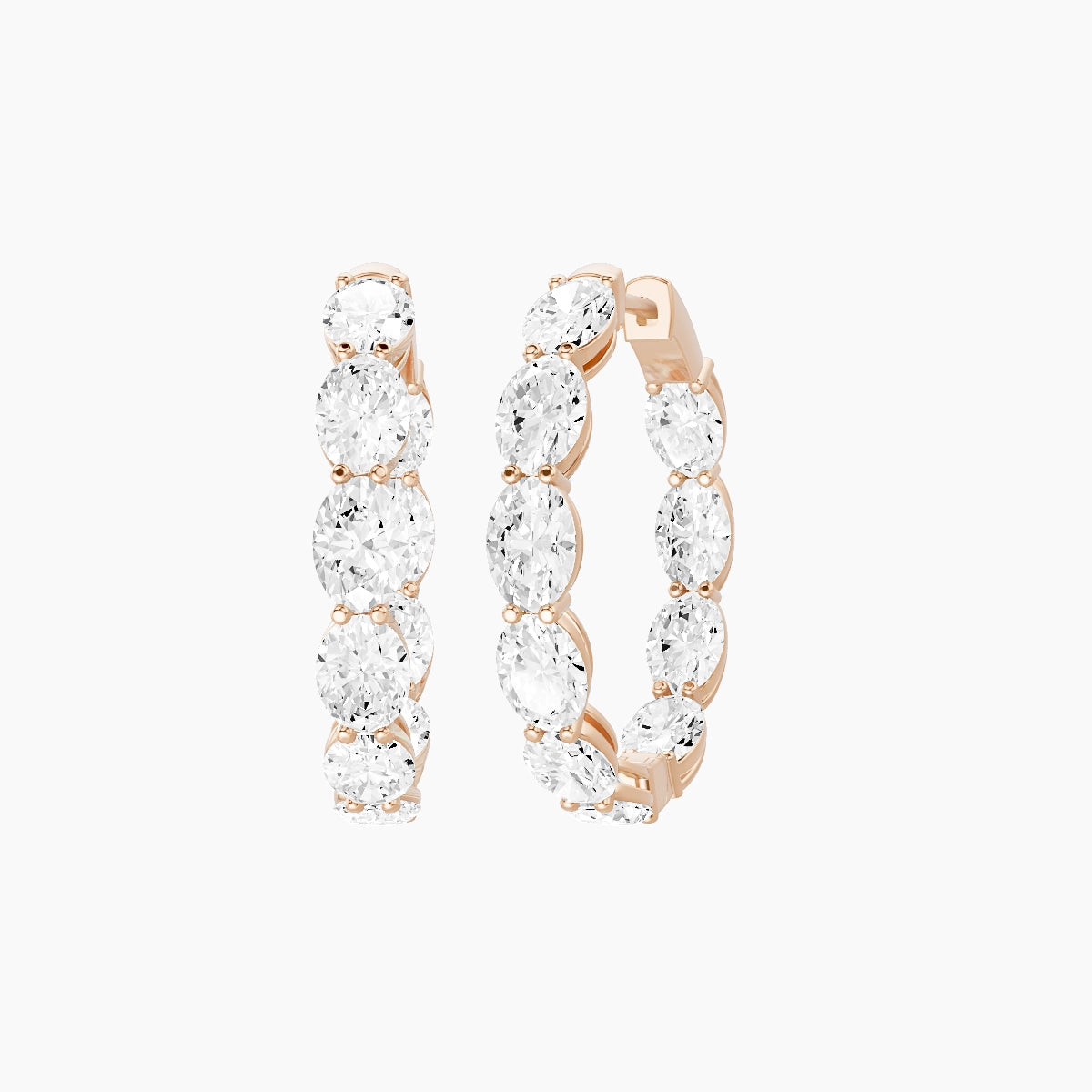18k Rose Gold 2cm Oval White Lab Diamond Inside-Out Hoop Earrings | 6 ct total