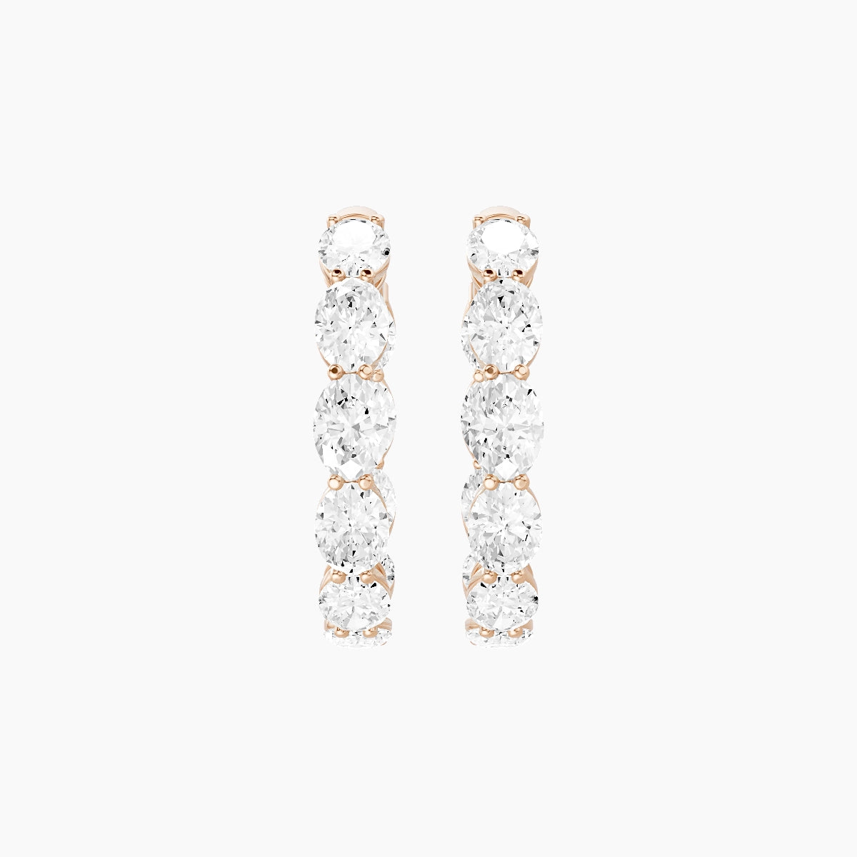18k Rose Gold 2cm Oval White Lab Diamond Inside-Out Hoop Earrings | 6 ct total