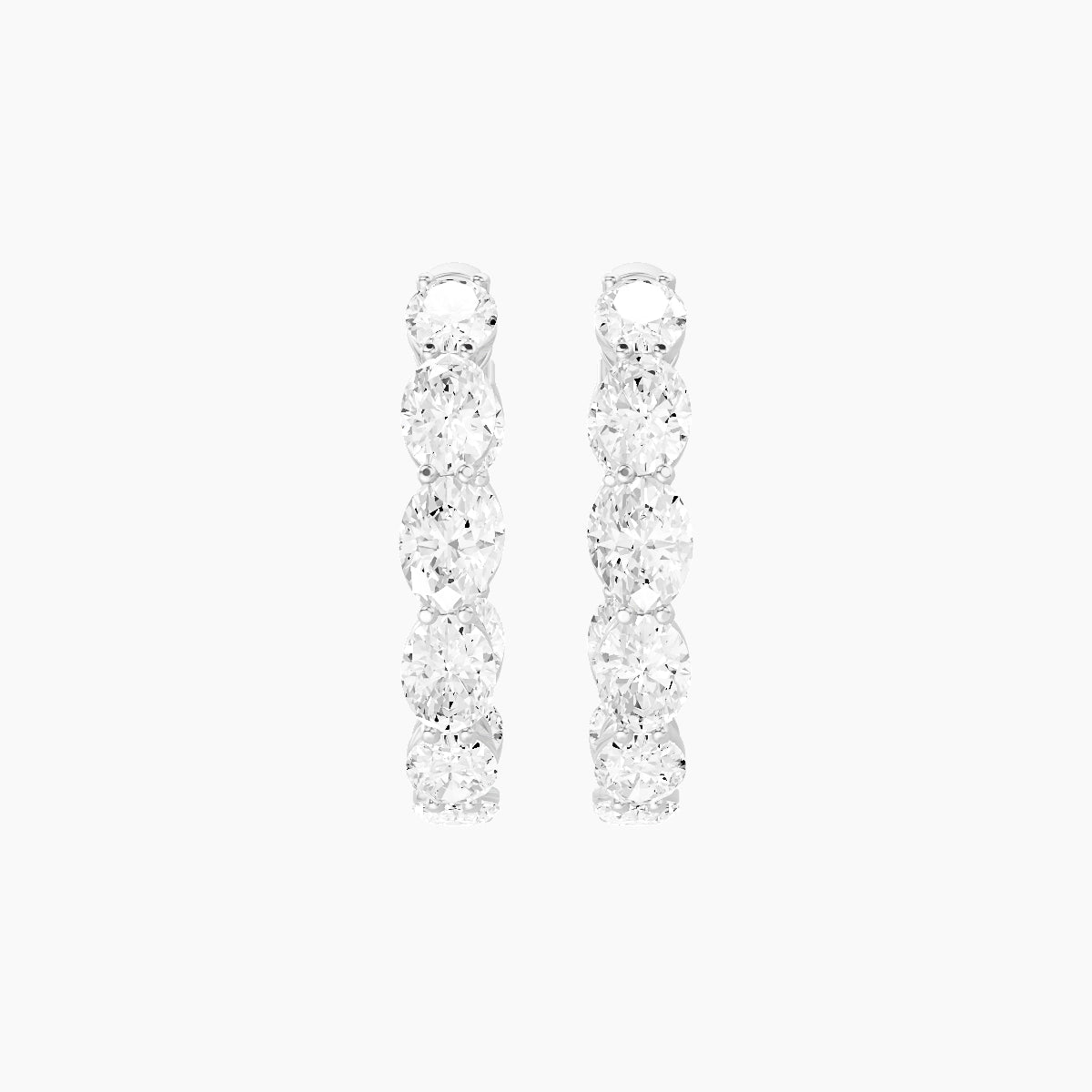 18k White Gold 2cm Oval White Lab Diamond Inside-Out Hoop Earrings | 6 ct total