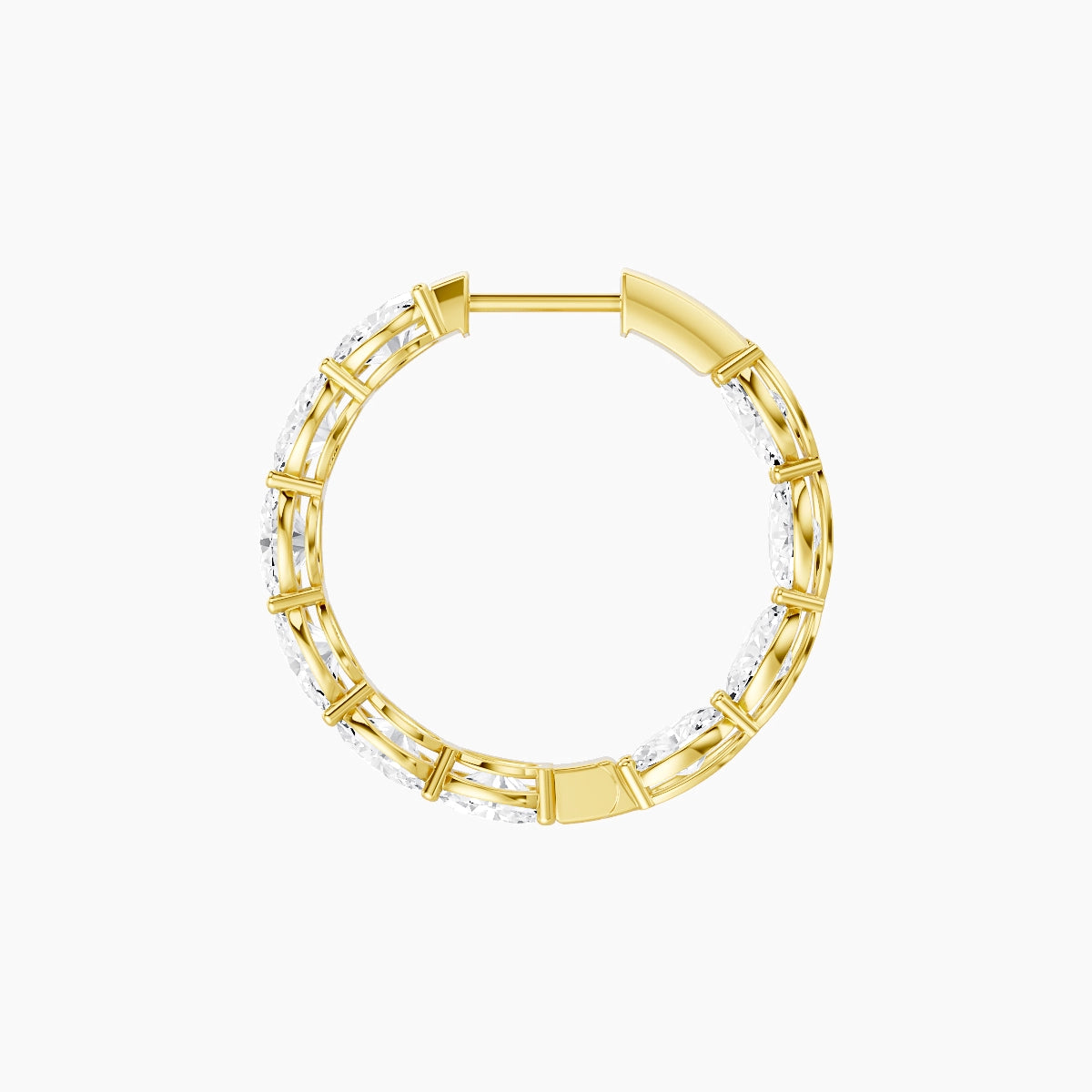 18k Yellow Gold 2cm Oval White Lab Diamond Inside-Out Hoop Earrings | 6 ct total