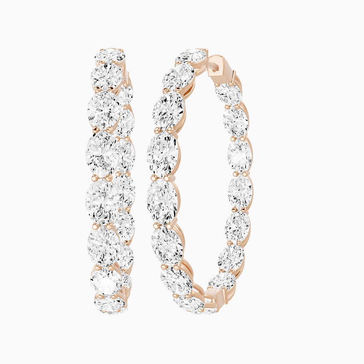 18k Rose Gold 3cm Oval White Lab Diamond Inside-Out Hoop Earrings | 9.6 ct total