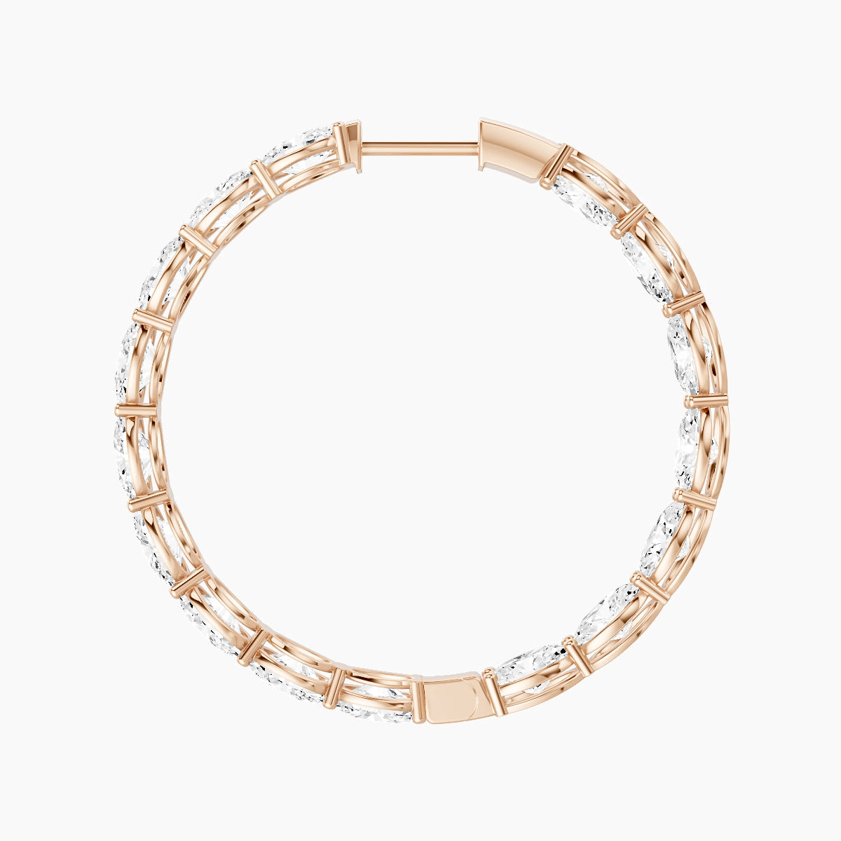 18k Rose Gold 3cm Oval White Lab Diamond Inside-Out Hoop Earrings | 9.6 ct total