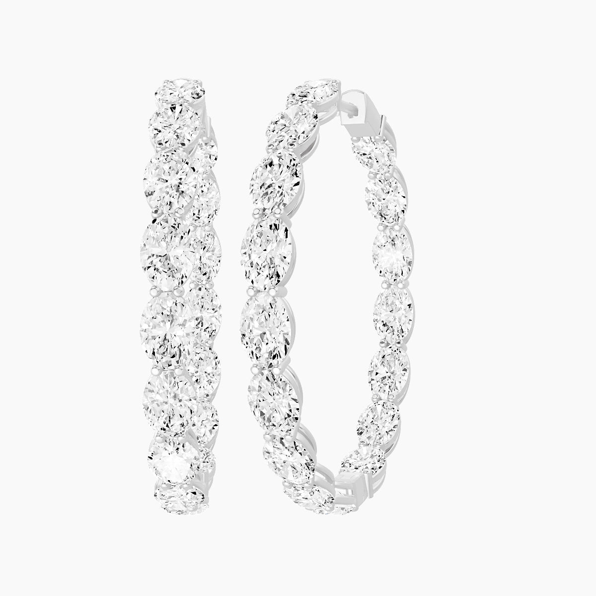 18k White Gold 3cm Oval White Lab Diamond Inside-Out Hoop Earrings | 9.6 ct total