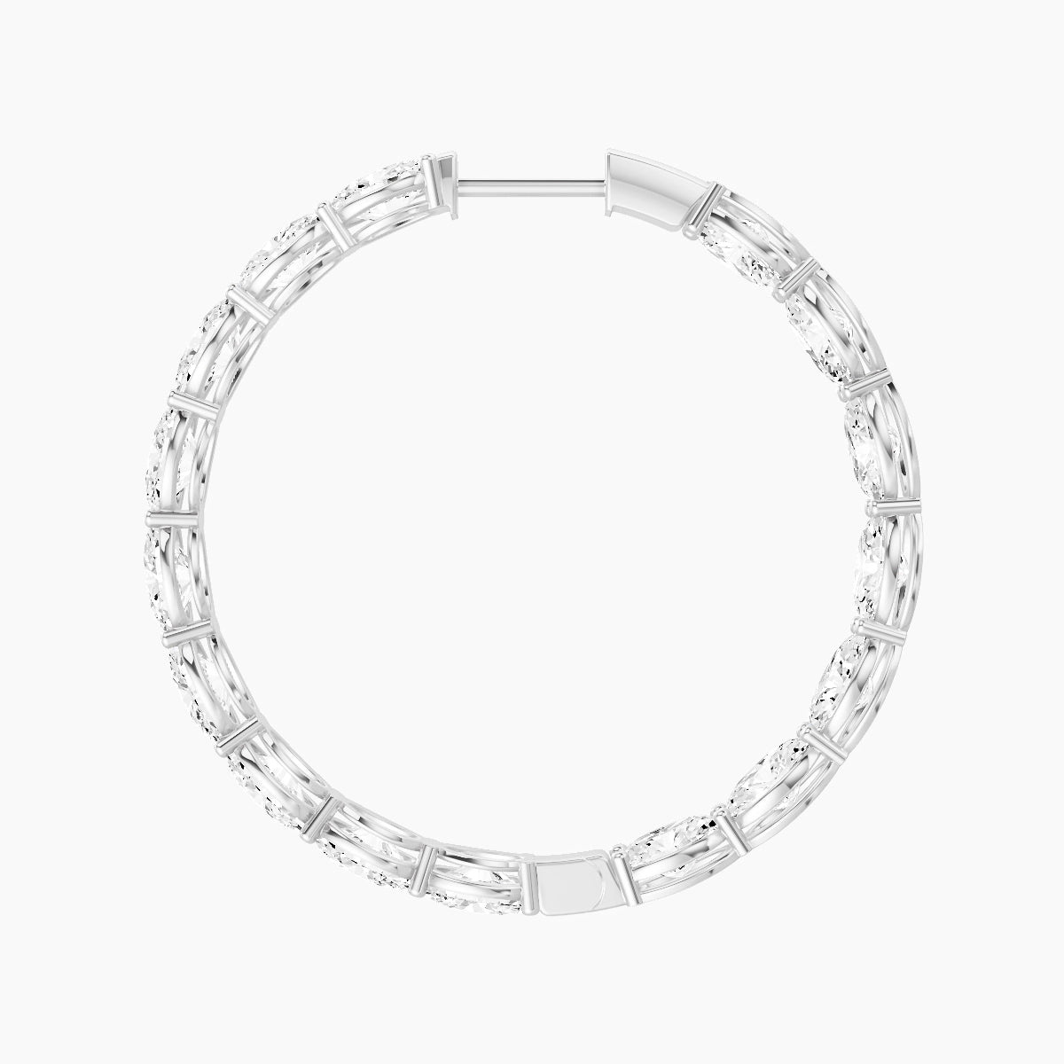 18k White Gold 3cm Oval White Lab Diamond Inside-Out Hoop Earrings | 9.6 ct total