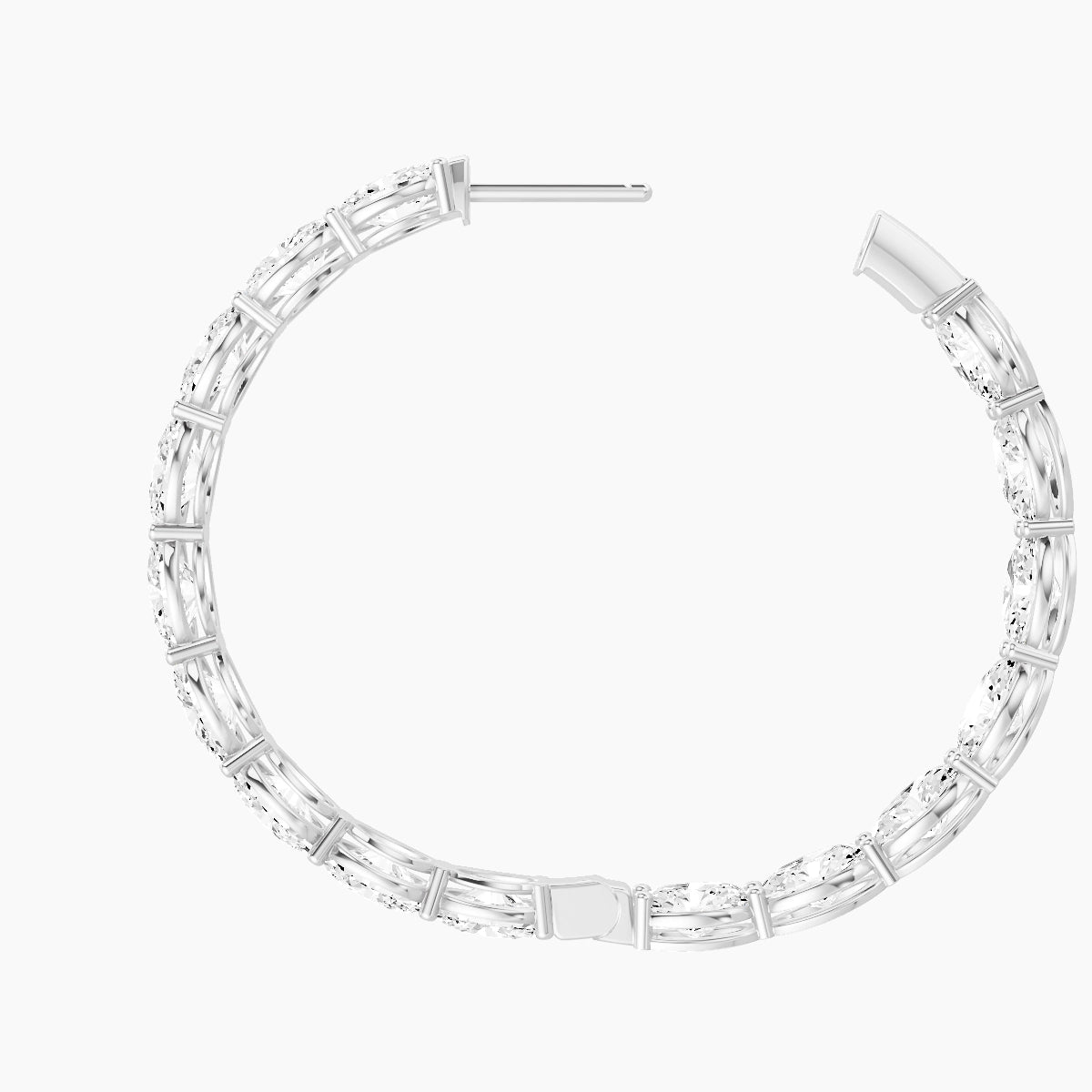 18k White Gold 3cm Oval White Lab Diamond Inside-Out Hoop Earrings | 9.6 ct total