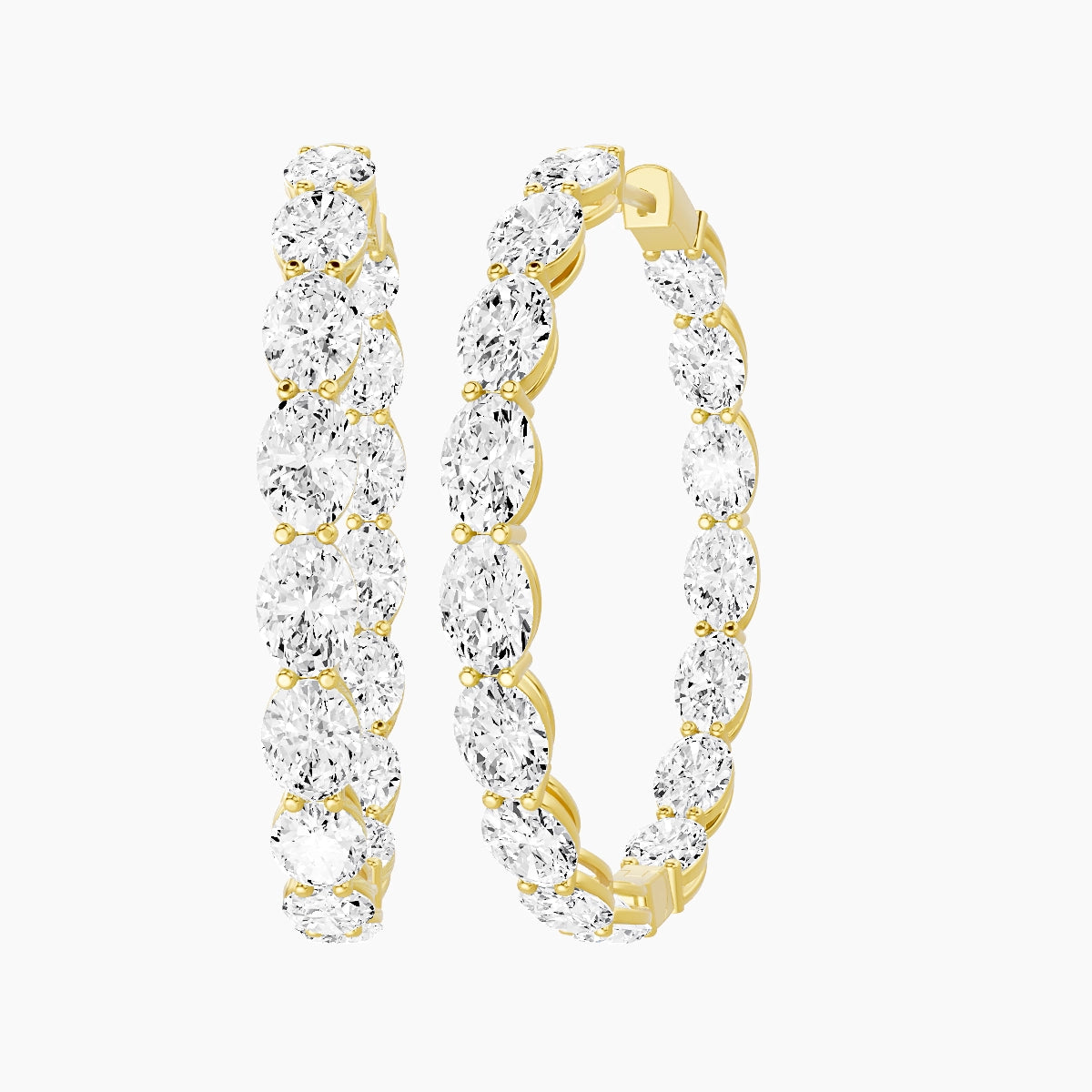 18k Yellow Gold 3cm Oval White Lab Diamond Inside-Out Hoop Earrings | 9.6 ct total
