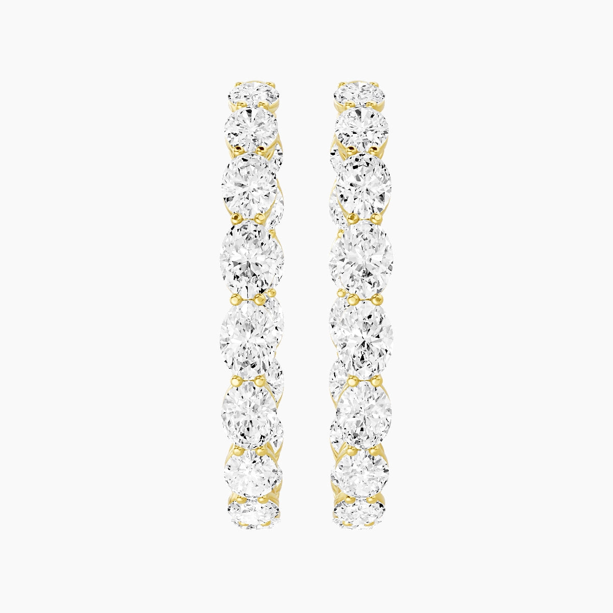 18k Yellow Gold 3cm Oval White Lab Diamond Inside-Out Hoop Earrings | 9.6 ct total