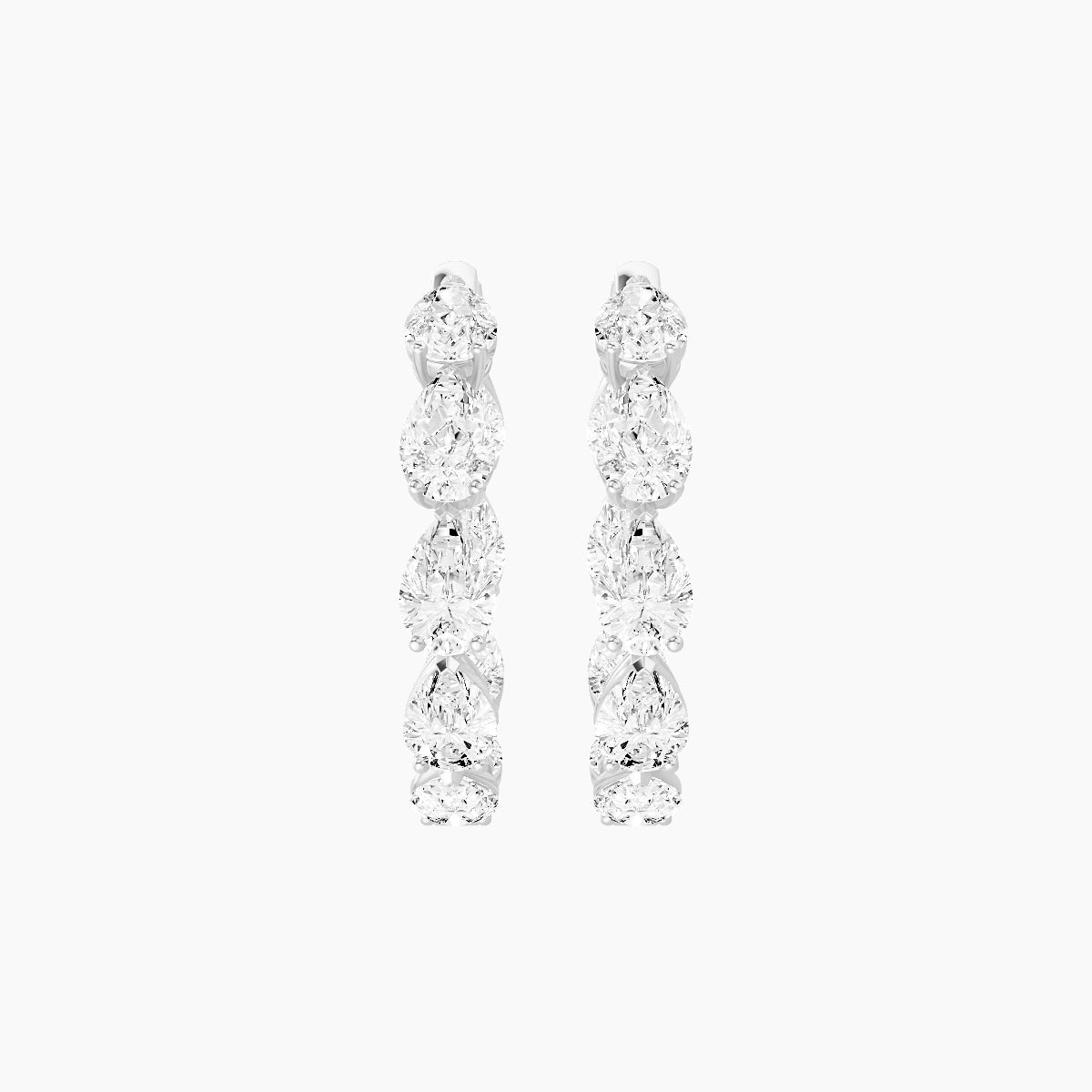 18k White Gold 2cm Pear White Lab Diamond Inside-Out Hoop Earrings | 5.4 ct total