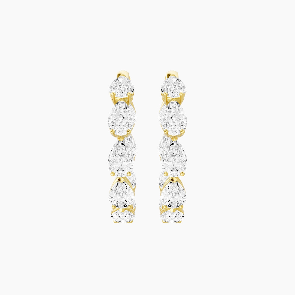 18k Yellow Gold 2cm Pear White Lab Diamond Inside-Out Hoop Earrings | 5.4 ct total