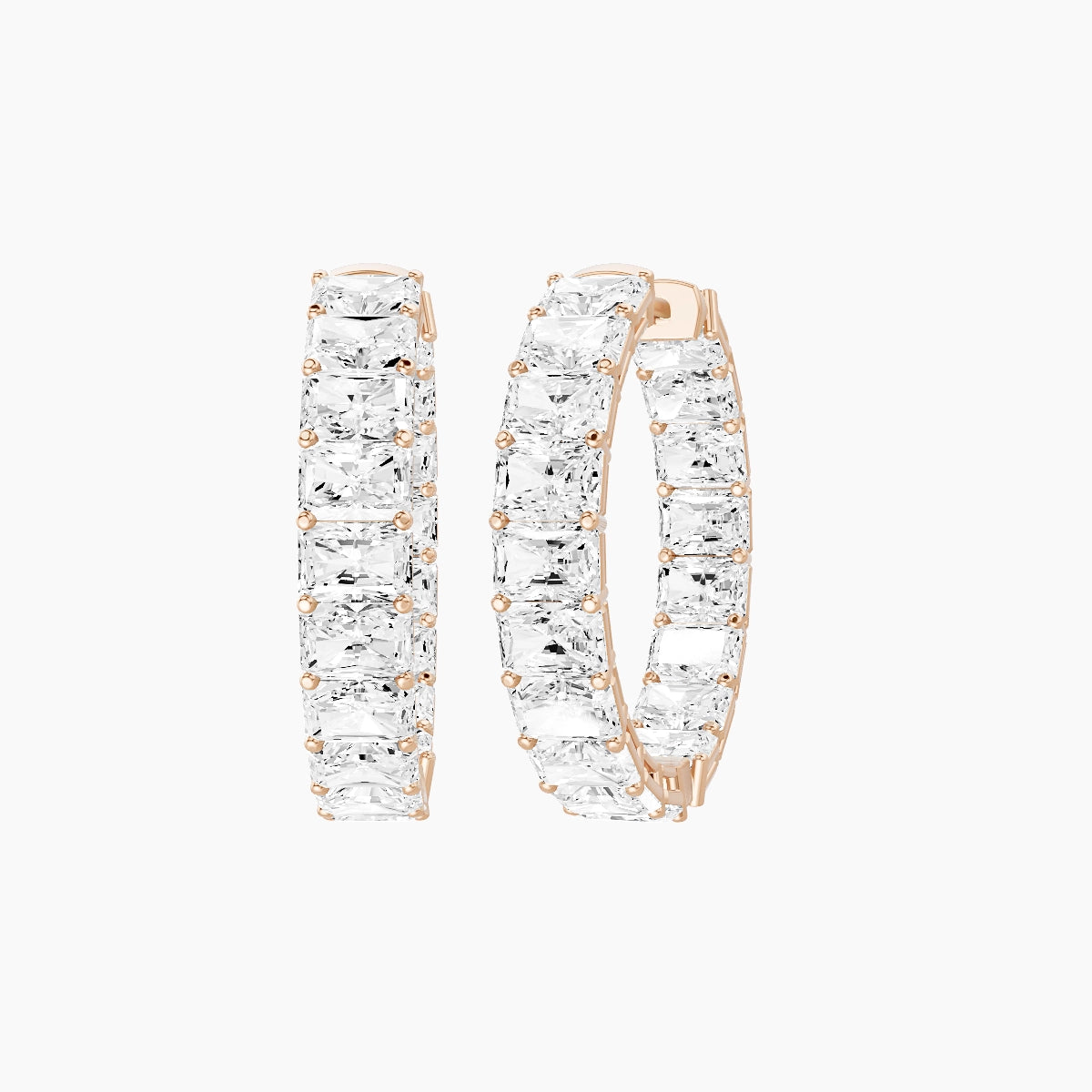 18k Rose Gold 2cm Radiant White Lab Diamond Inside-Out Hoop Earrings | 10.8 ct total