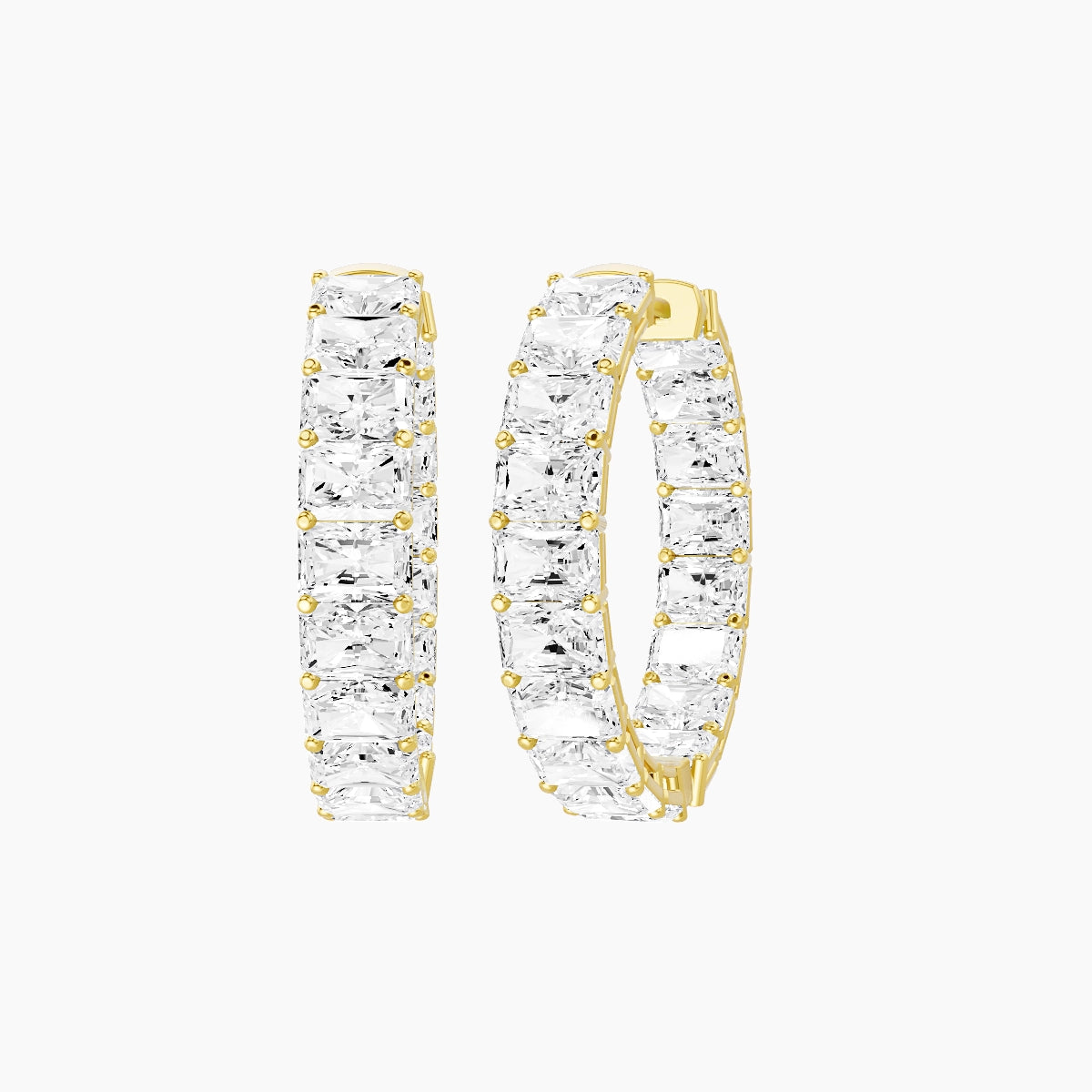 18k Yellow Gold 2cm Radiant White Lab Diamond Inside-Out Hoop Earrings | 10.8 ct total