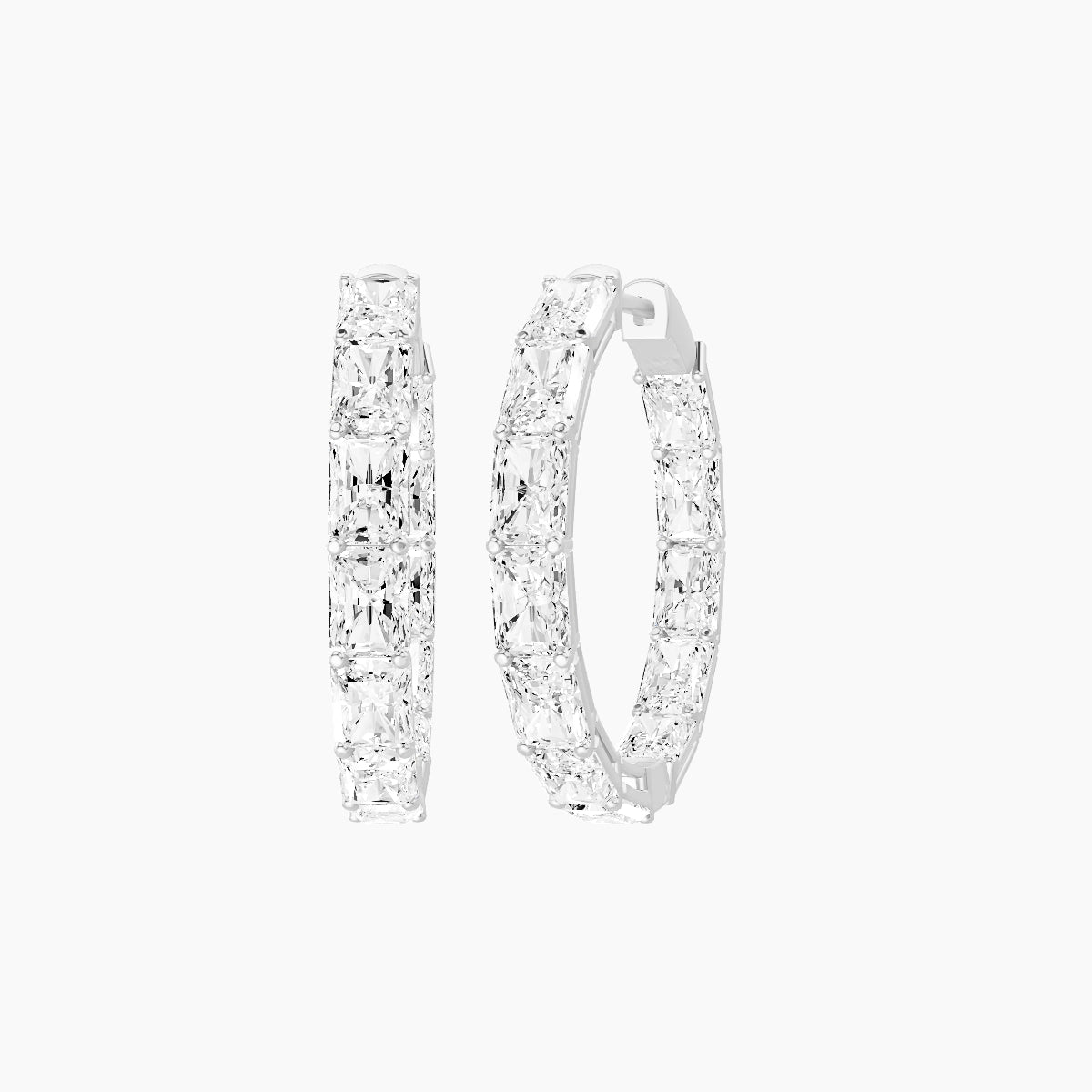 18k White Gold 2cm Radiant White Lab Diamond Inside-Out Hoop Earrings | 7.2 ct total