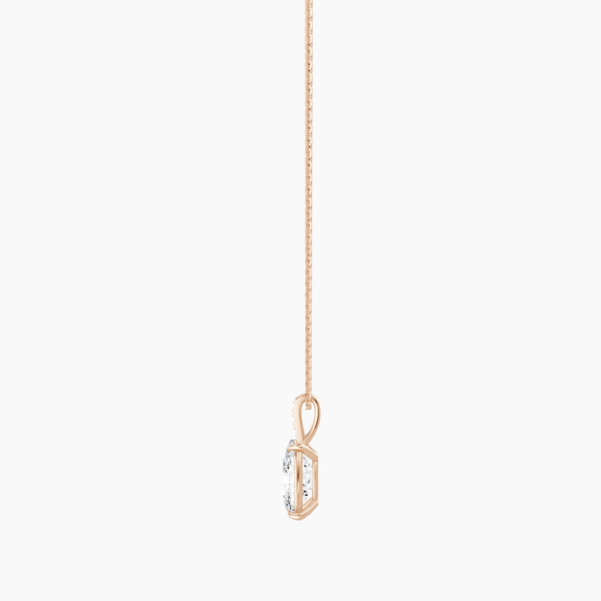 Paved Hanging Solitaire | 18k Rose Gold 3 ct White Lab Diamond Cushion Pendant