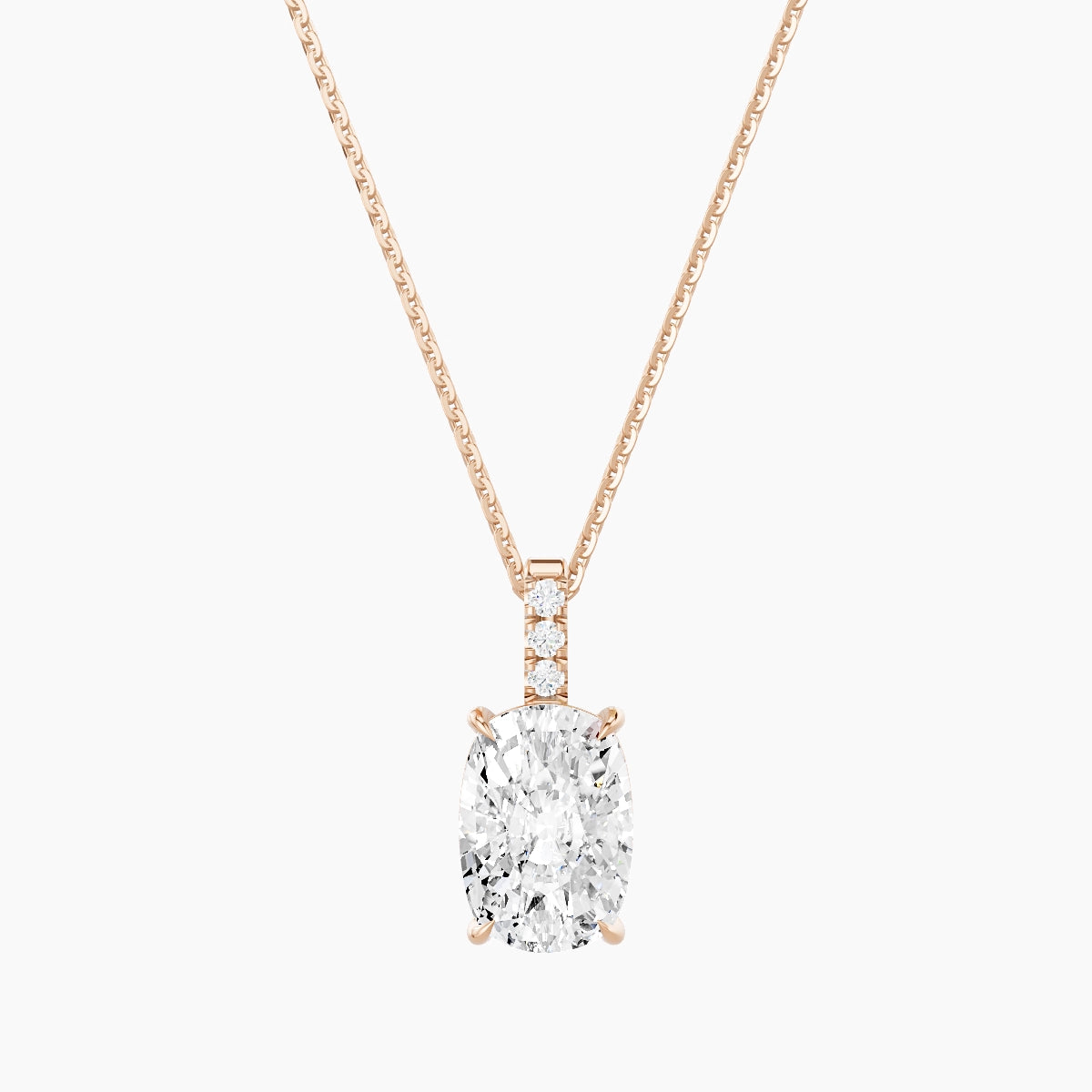 Paved Hanging Solitaire | 18k Rose Gold 3 ct White Lab Diamond Cushion Pendant