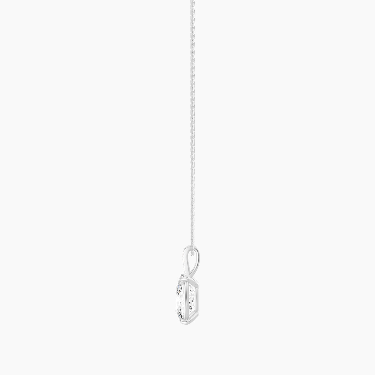 Paved Hanging Solitaire | 18k White Gold 3 ct White Lab Diamond Cushion Pendant