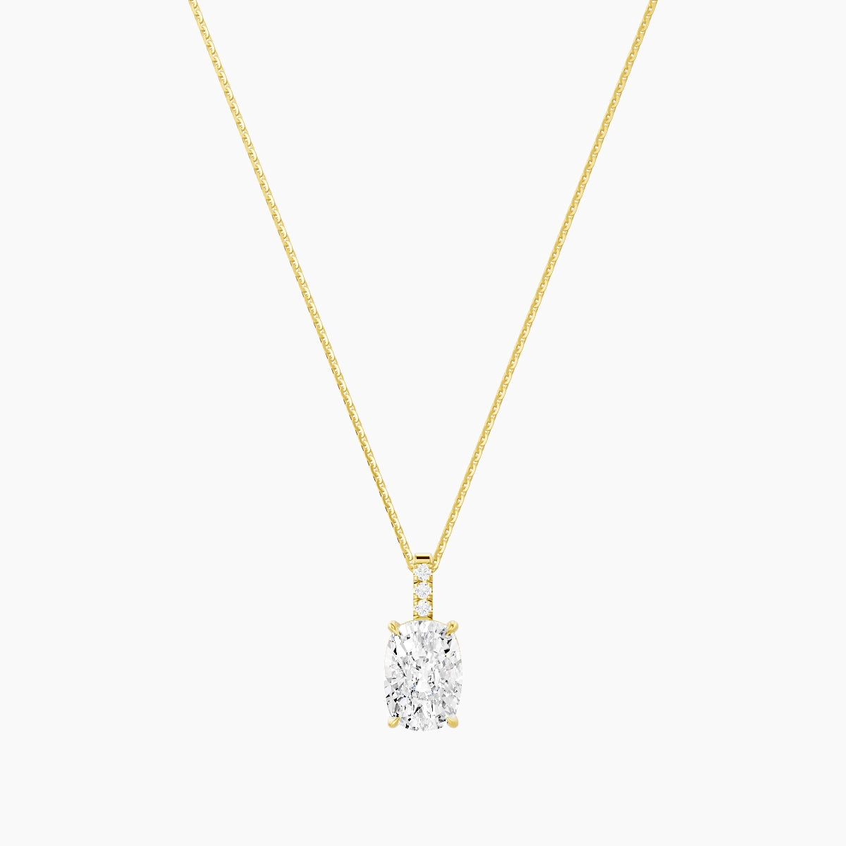 Paved Hanging Solitaire | 18k Yellow Gold 3 ct White Lab Diamond Cushion Pendant