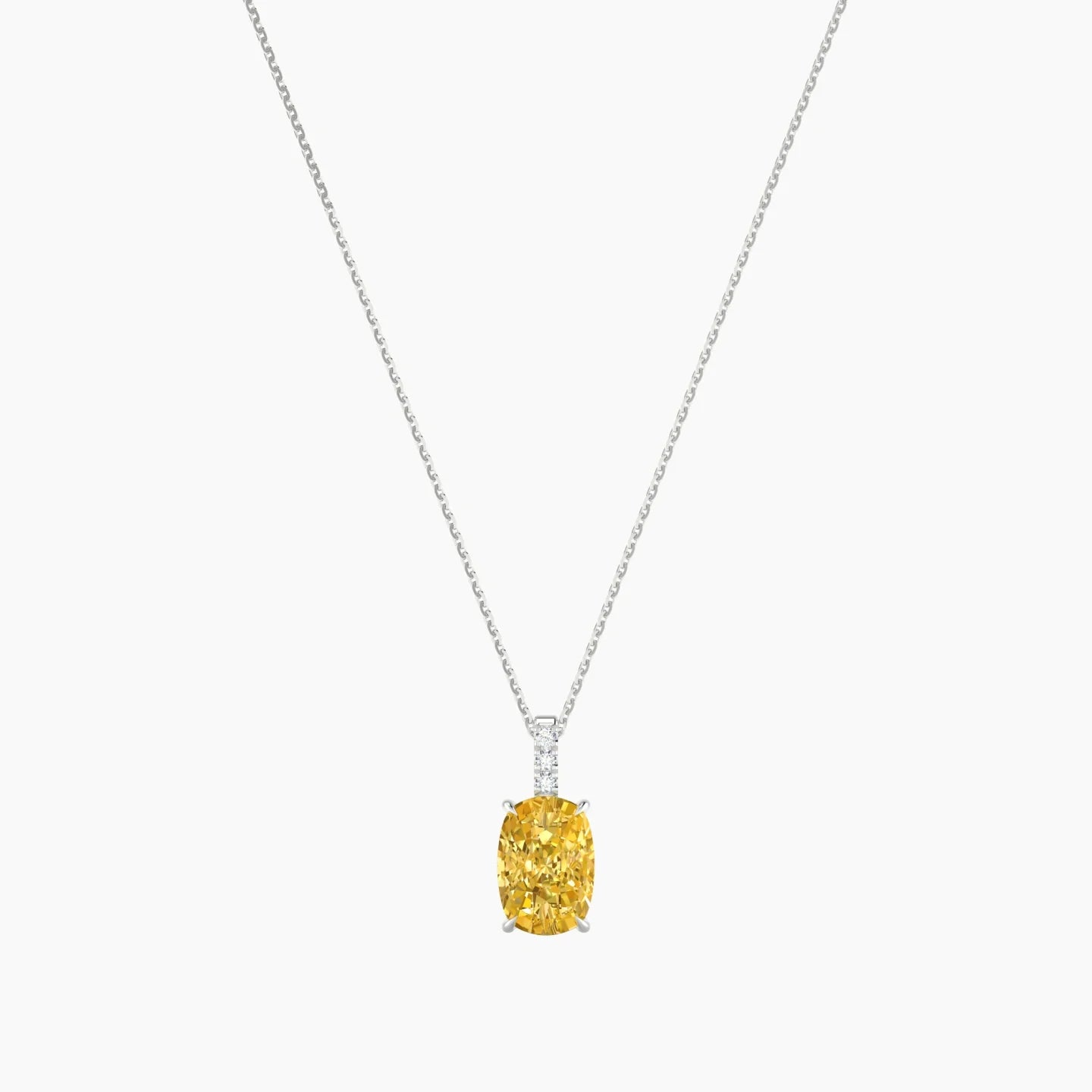 Paved Hanging Solitaire | 18k White Gold 3 ct Yellow Lab Diamond Cushion Cut Pendant