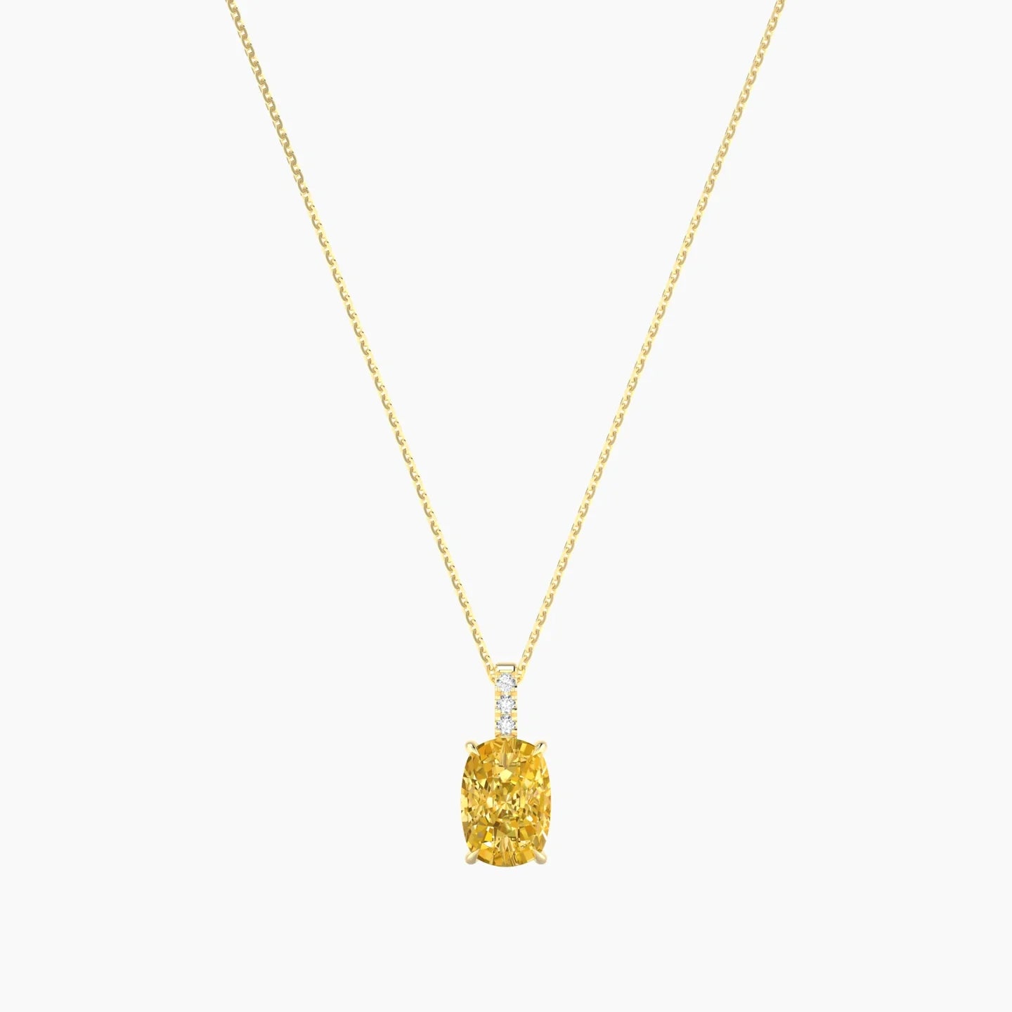 Paved Hanging Solitaire | 18k Yellow Gold 3 ct Yellow Lab Diamond Cushion Cut Pendant