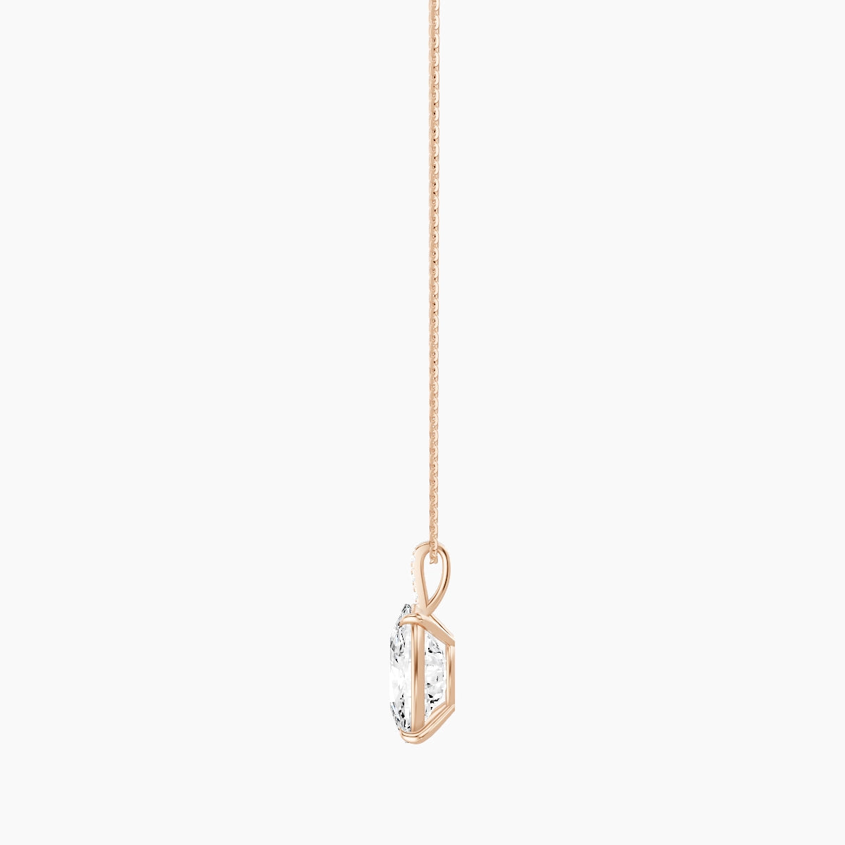 Paved Hanging Solitaire | 18k Rose Gold 5 ct White Lab Diamond Cushion Pendant