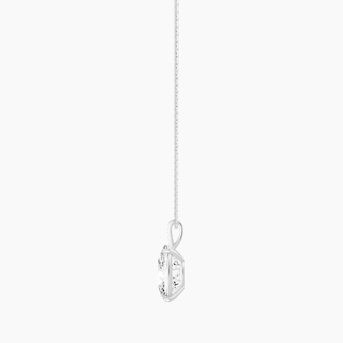 Paved Hanging Solitaire | 18k White Gold 5 ct White Lab Diamond Cushion Pendant
