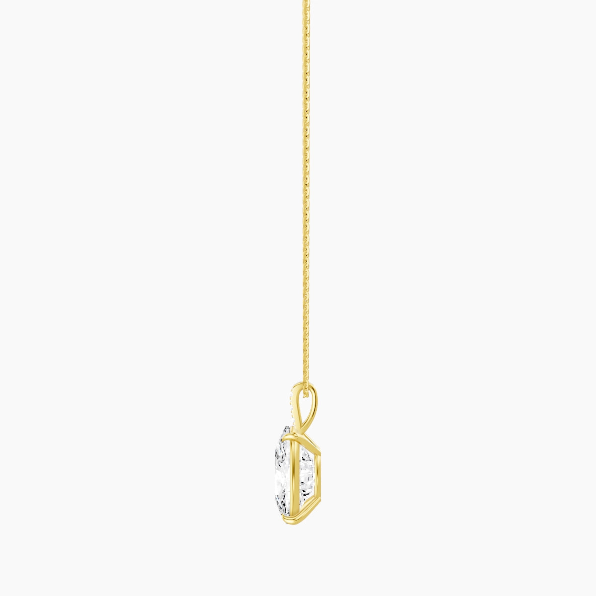 Paved Hanging Solitaire | 18k Yellow Gold 5 ct White Lab Diamond Cushion Pendant