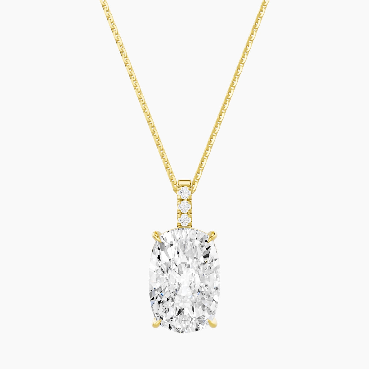 Paved Hanging Solitaire | 18k Yellow Gold 5 ct White Lab Diamond Cushion Pendant
