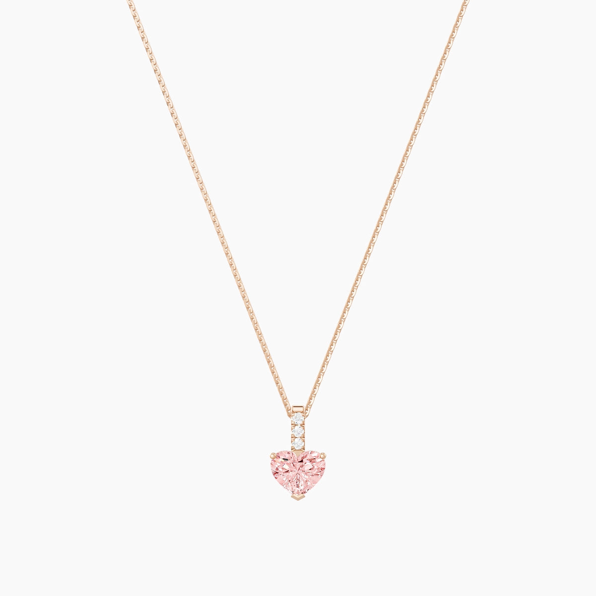 Paved Hanging Solitaire | 18k Rose Gold 1 ct Pink Lab Diamond Heart Pendant