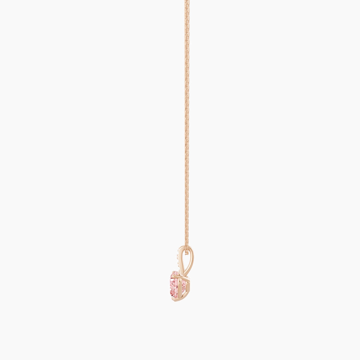 Paved Hanging Solitaire | 18k Rose Gold 1 ct Pink Lab Diamond Heart Pendant