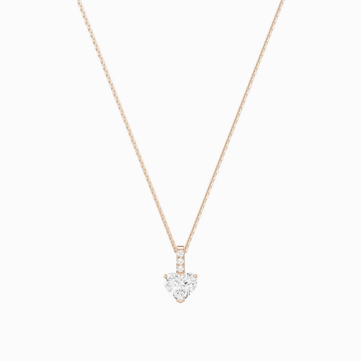 Paved Hanging Solitaire | 18k Rose Gold 1 ct White Lab Diamond Heart Pendant